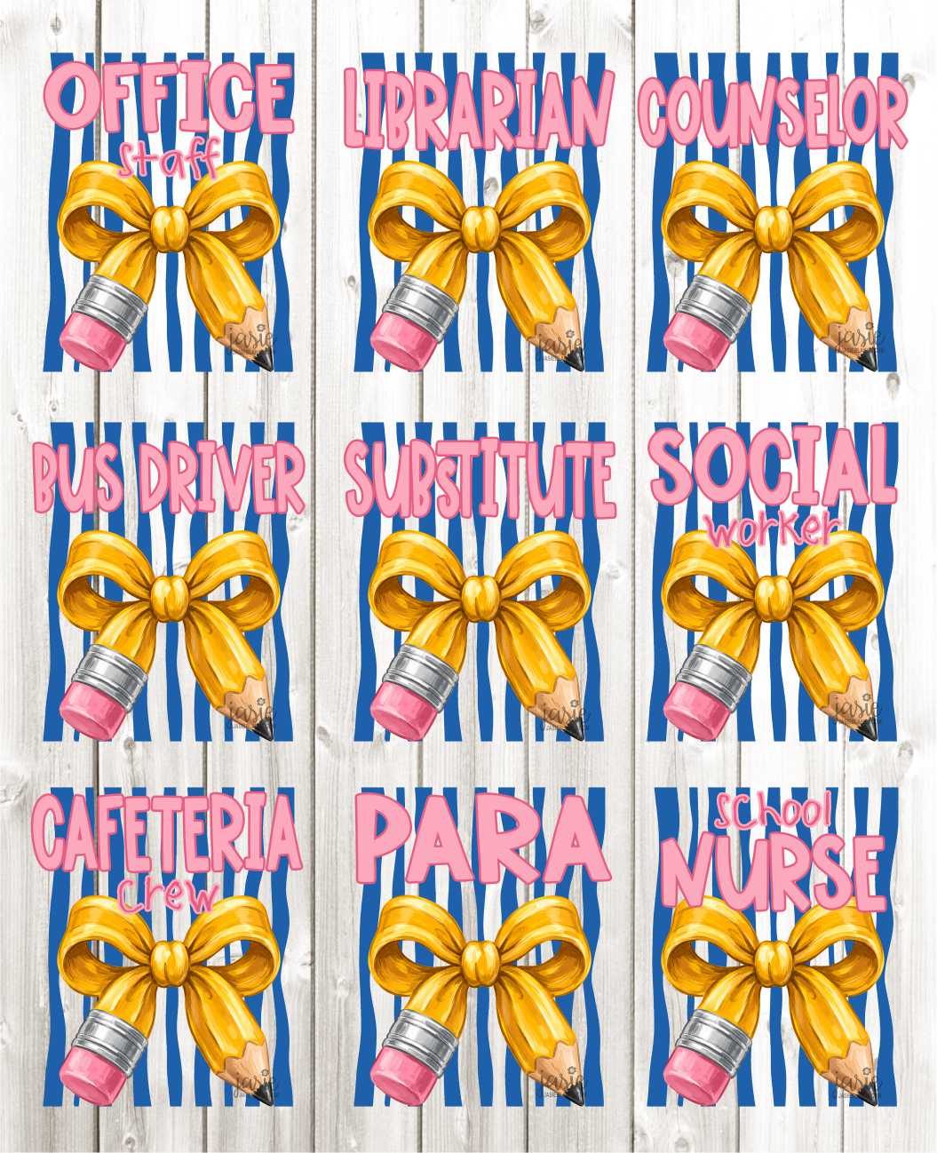 Blue Striped Pencil Bow Grade - Transfer