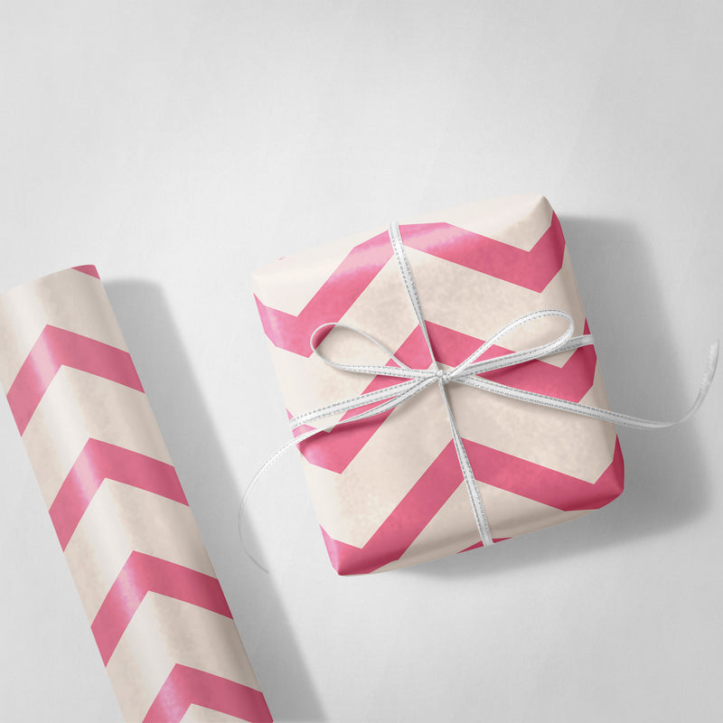 Cream and Pink Zig Zags Wrapping Paper