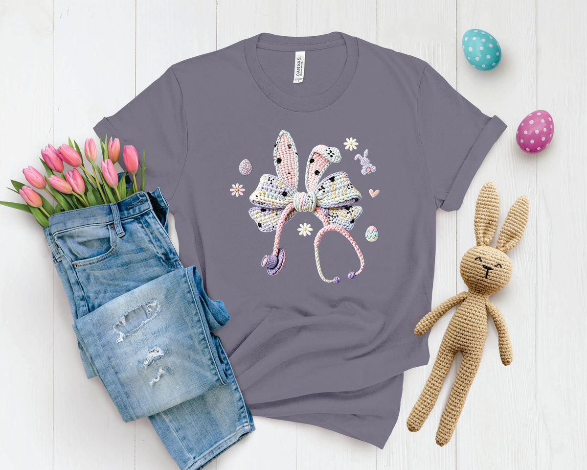 Faux Yarn Easter Nurse Bow - Transfer