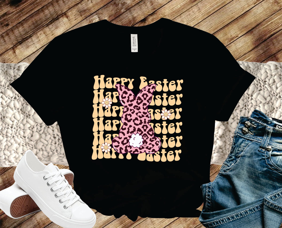 Happy Easter Stacked Leopard Bunny - Transfer