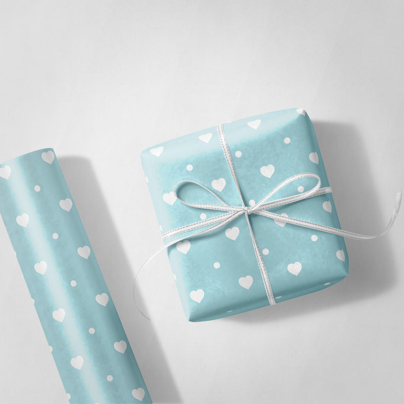 Mint Green Hearts Wrapping Paper