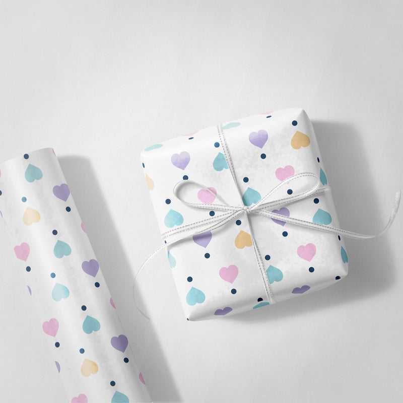 Pastel Polka Dot Hearts Wrapping Paper