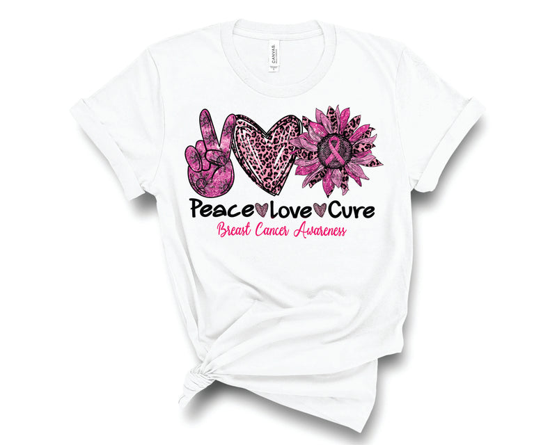 Peace Love Cure Breast Cancer Awareness - Graphic Tee