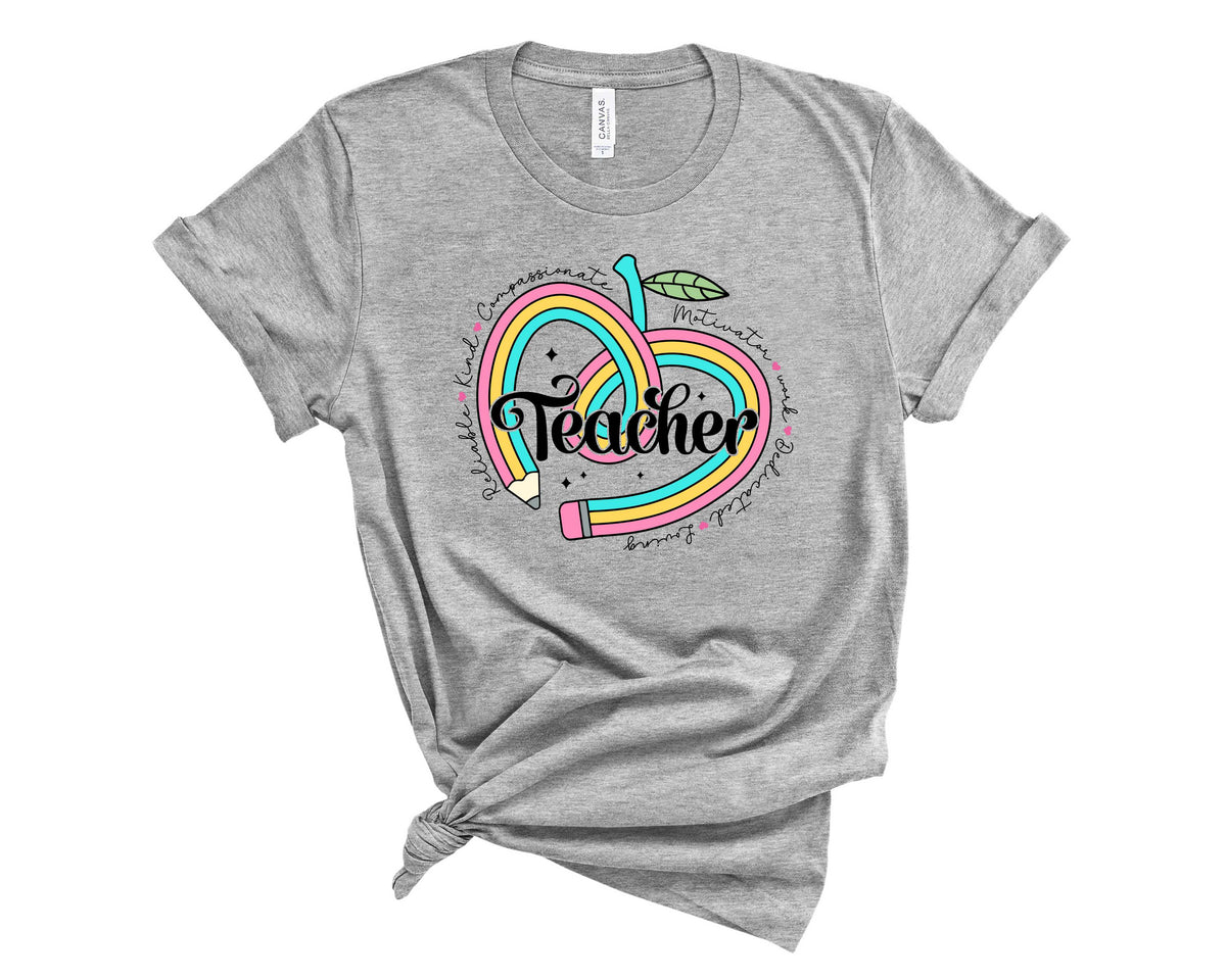 Rainbow Teacher Pencil Apple - Transfer