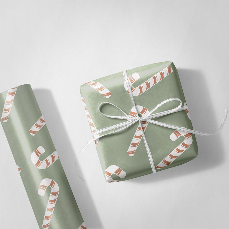 Sage Green Candy Canes Wrapping Paper