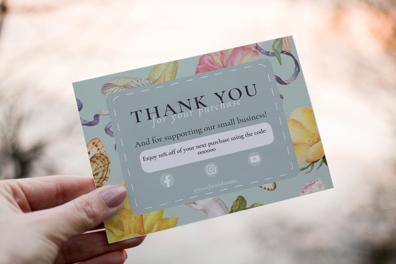 Teal Floral - Customizable Thank You Card