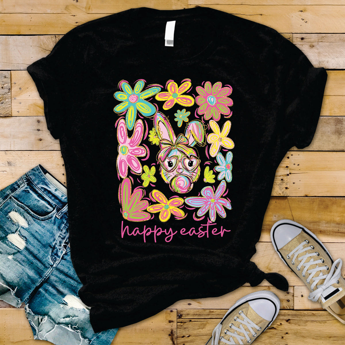 Vibrant Happy Easter Bubble Gum Bunny - Transfer