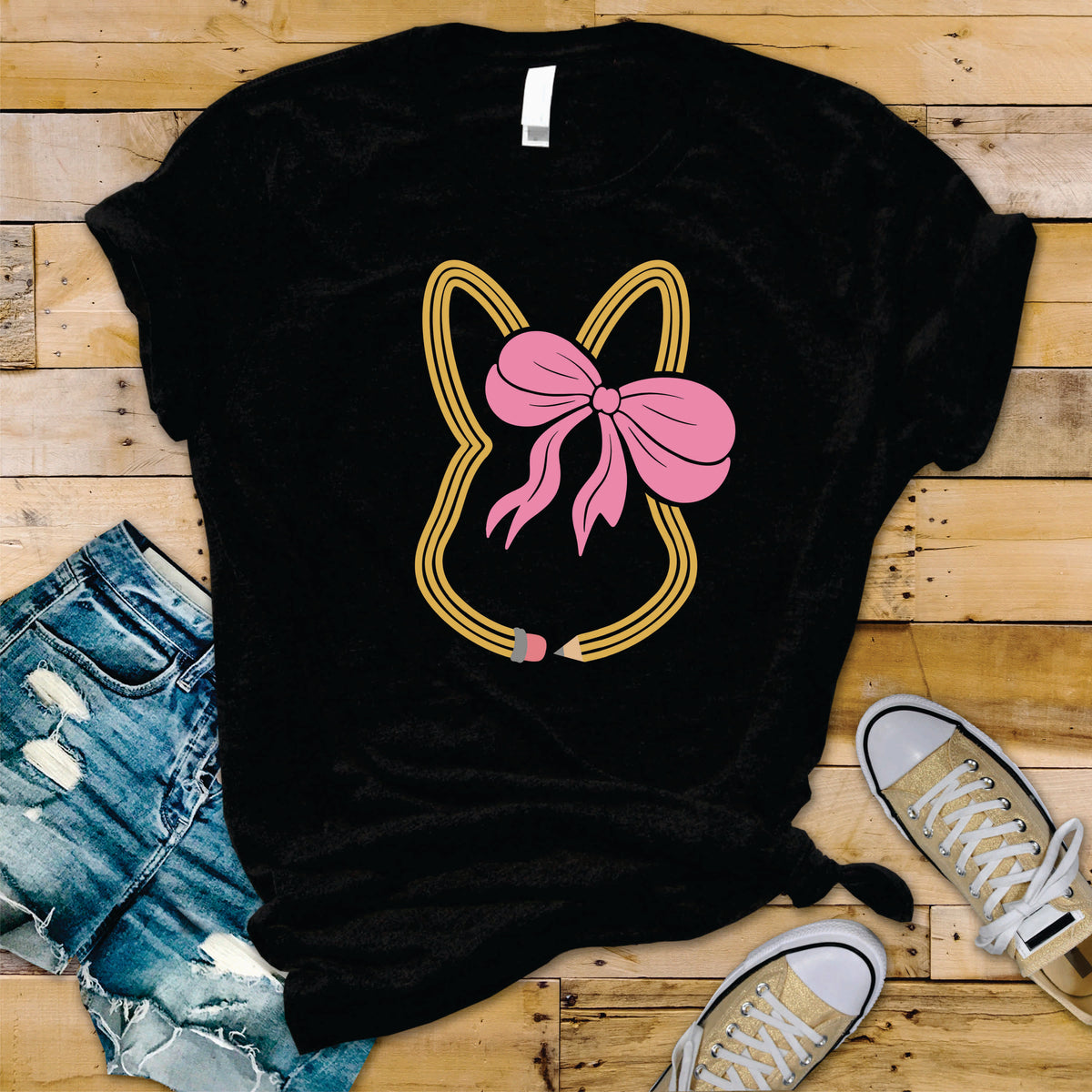 Pencil Bunny Pink Bow - Transfer