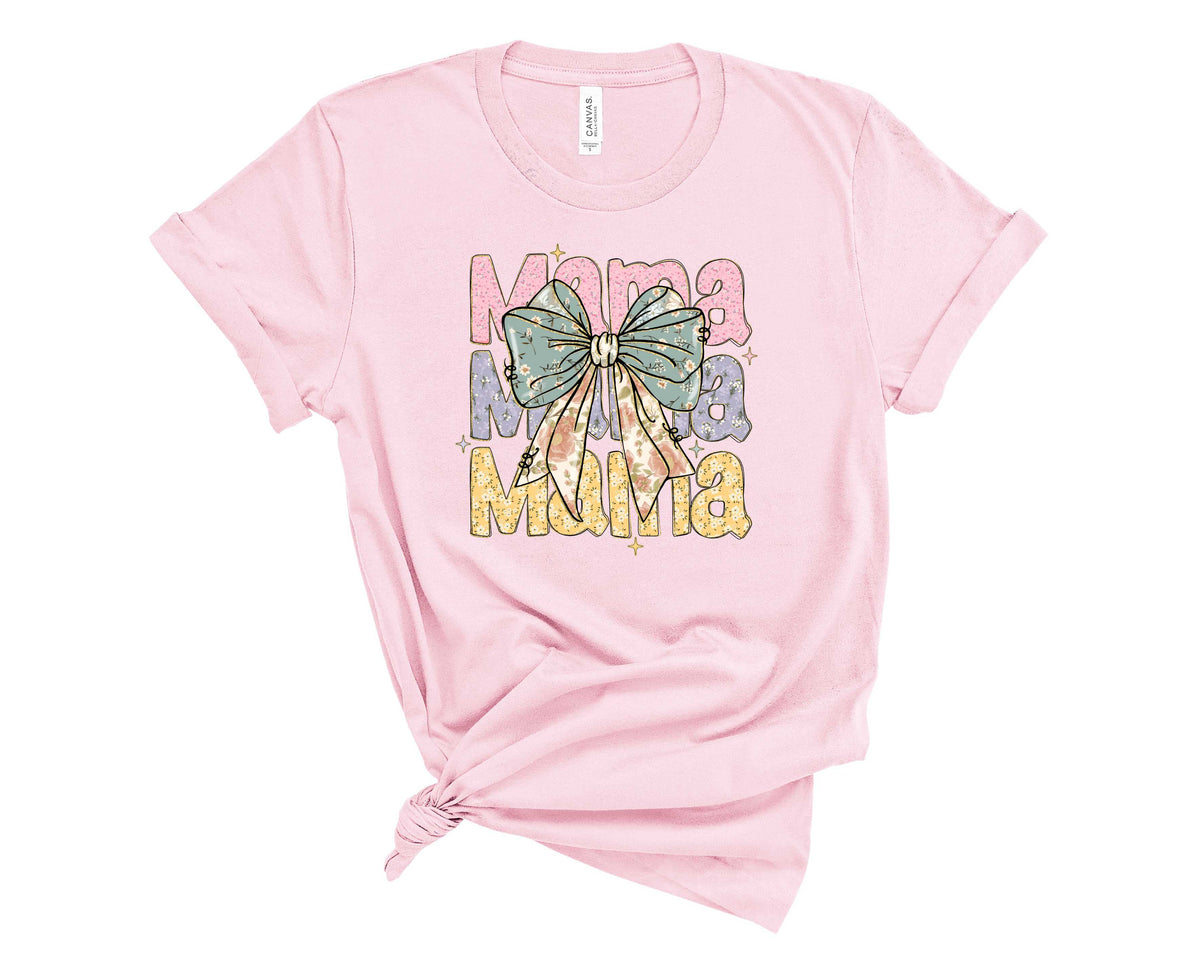 Stacked Floral Pastel Mama with Bow - Transfer