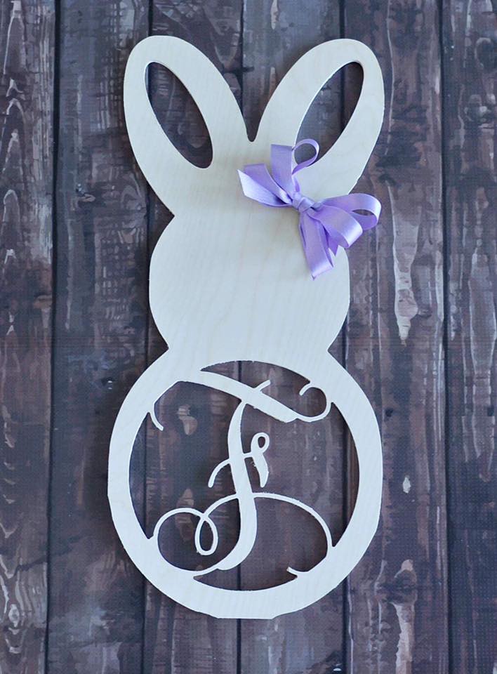 Wood - Easter Bunny with circle letter