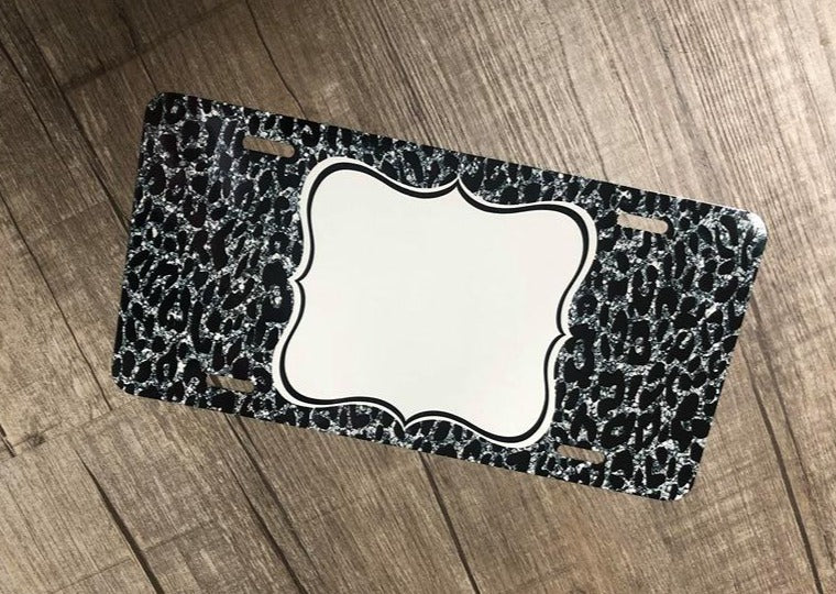 License plate- Black/ Silver Glitter Leopard