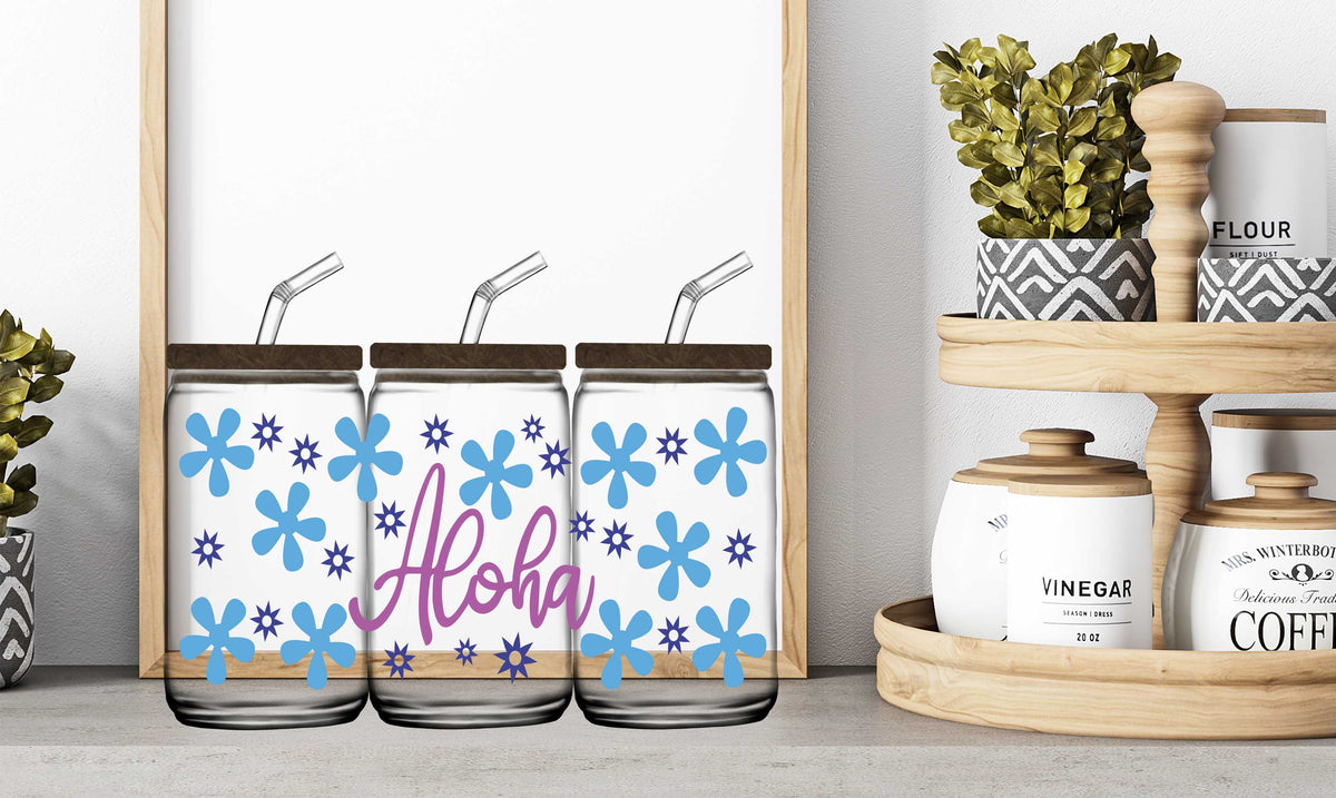 16oz Glass Jar Sublimation Wrap-- Aloha Flowers