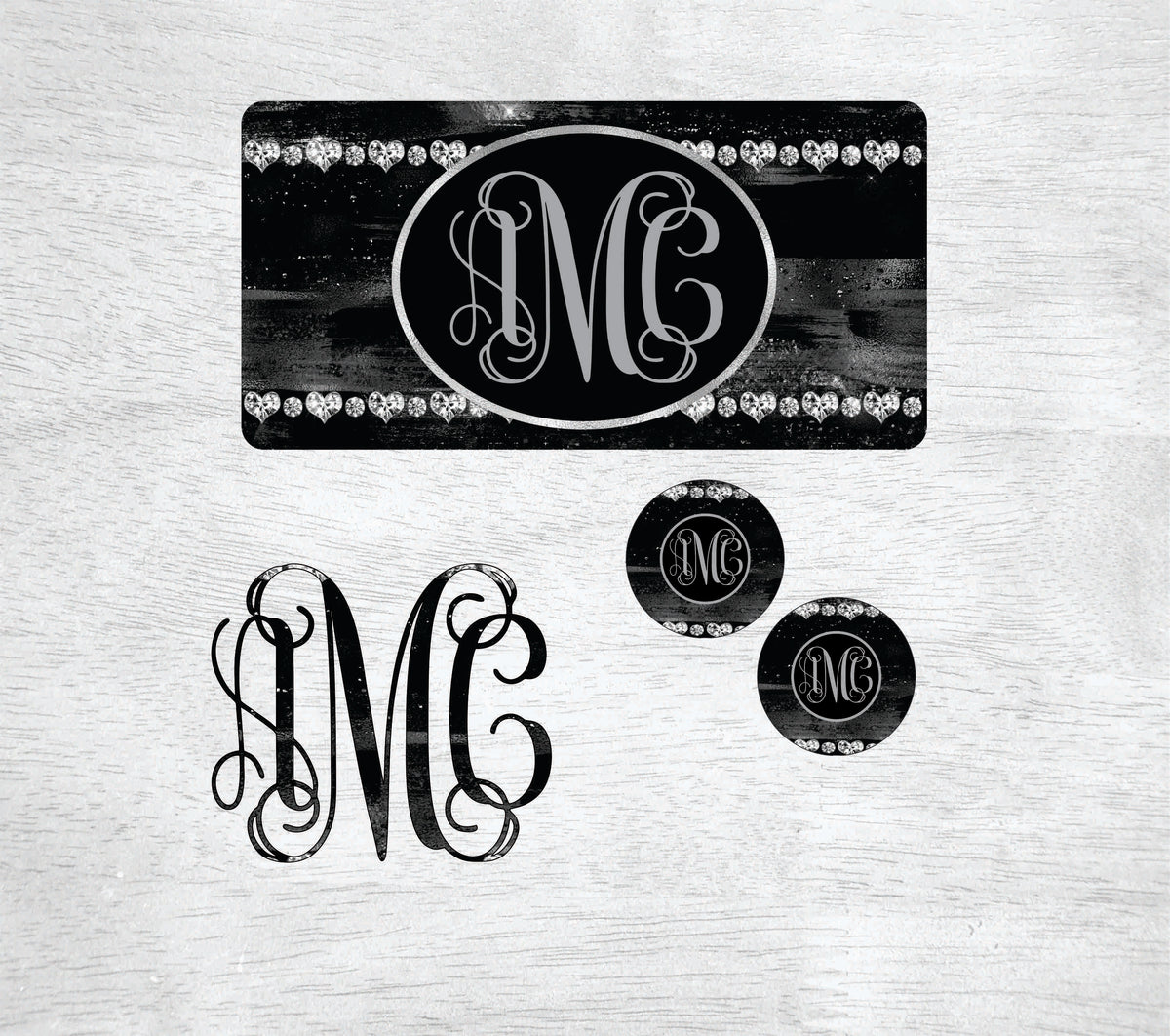 Black with Heart Diamonds Car Kit