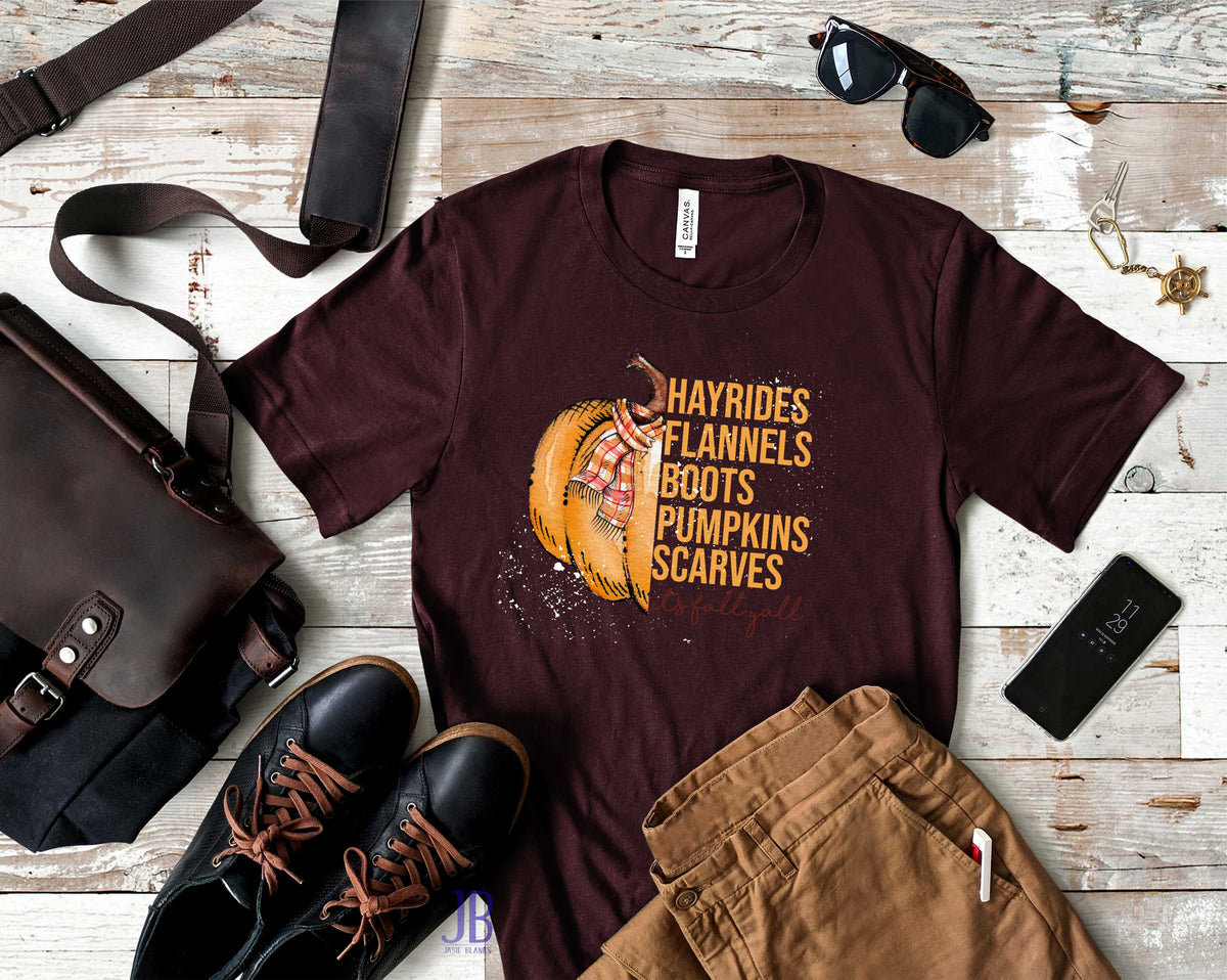 Hayrides Flannels Boots Pumpkins Scarves Fall - Transfer