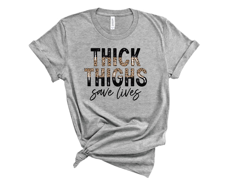 Thick Thighs Save lives half Leopard - Graphic Tee