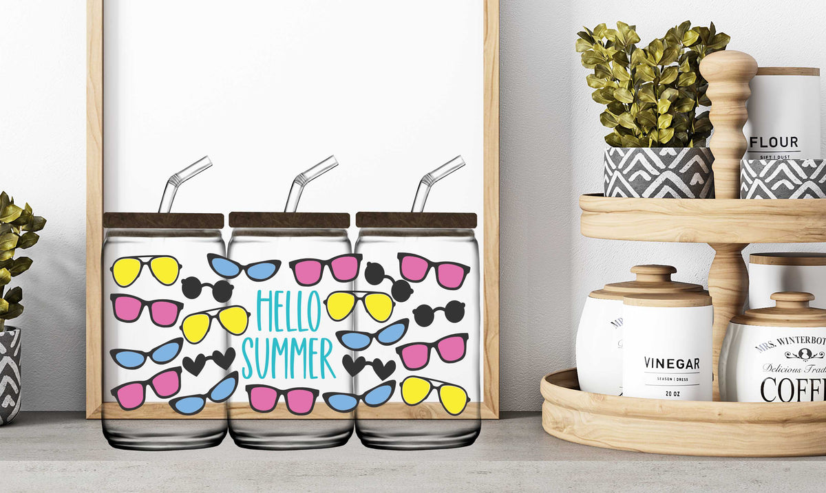 16oz Glass Jar Sublimation Wrap-- Hello Summer Sunglasses