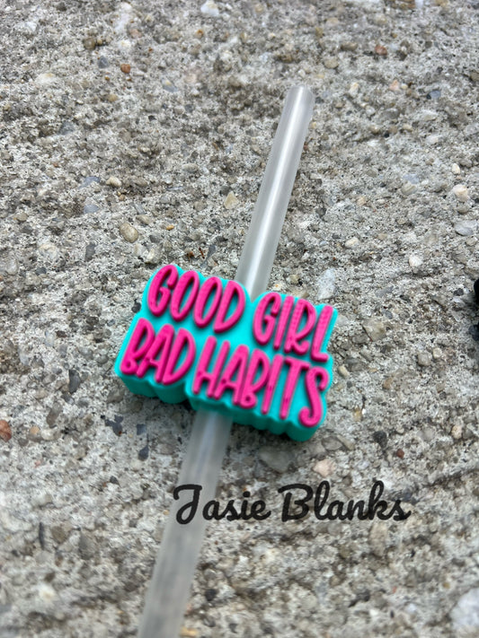 Good Girl Bad Habits Teal/Pink- Straw Topper