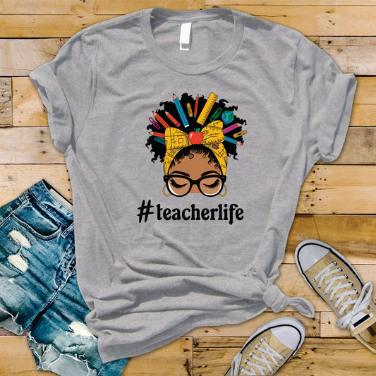 Afro Messy Bun Teacher Life - Transfer
