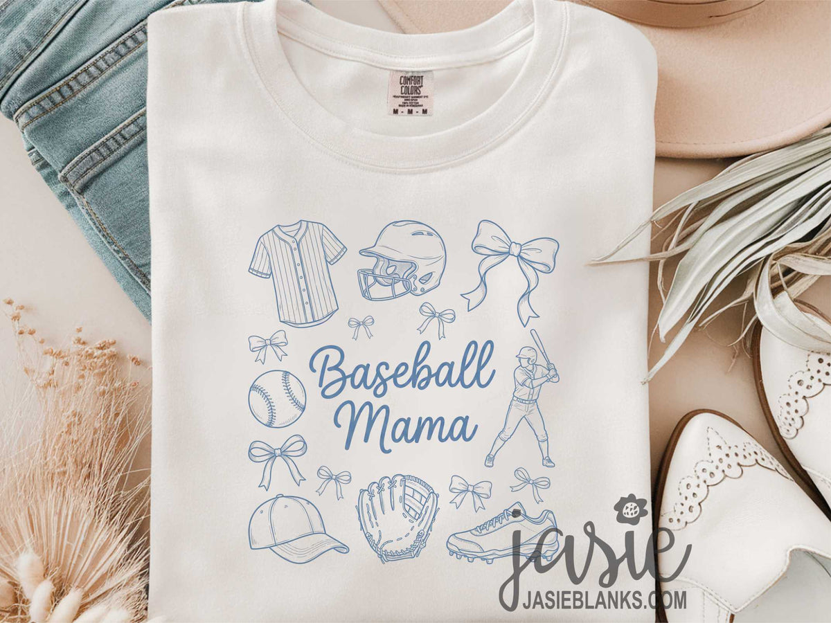 Baseball Mama Blue Bows  - Transfer
