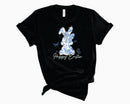 Blue Floral Bunny Happy Easter - Transfer