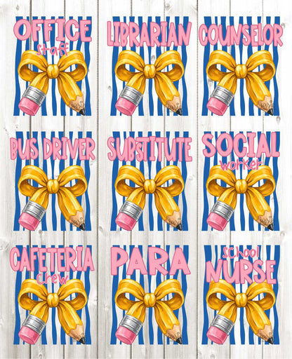 Blue Striped Pencil Bow Grade - Transfer