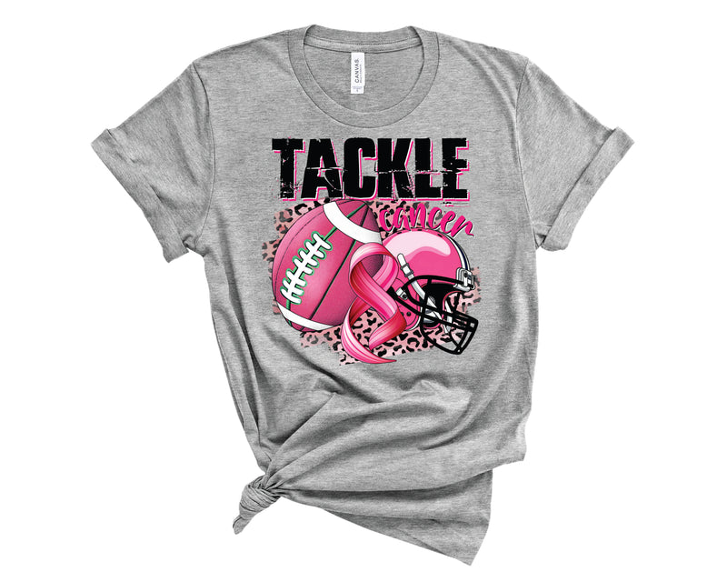 Breast Cancer Football Tackle Leopard - Graphic Tee