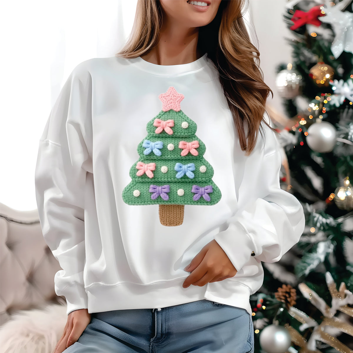 Bright Faux Yarn Christmas Tree - Transfer