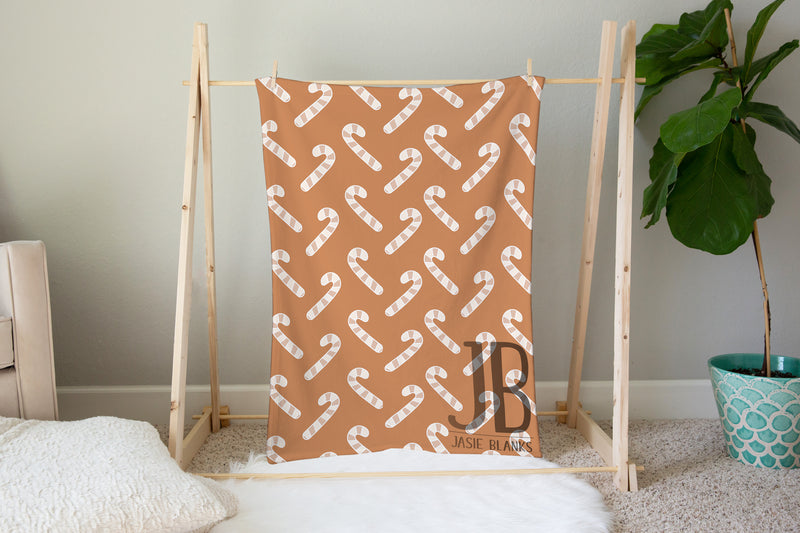 Brown Candy Canes Plush Blanket
