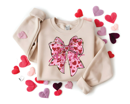 Coquette Glitter Heart Loved Bow - Transfer