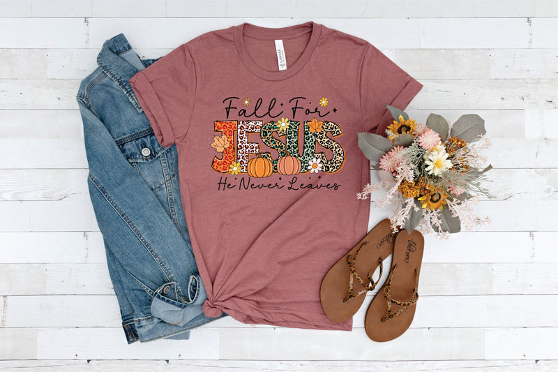 Fall For Jesus He Never Leaves Leopard Doodle - Transfer