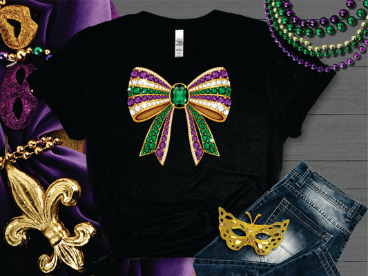 Faux Rhinestone Mardi Gras Coquette Bow  - Transfer