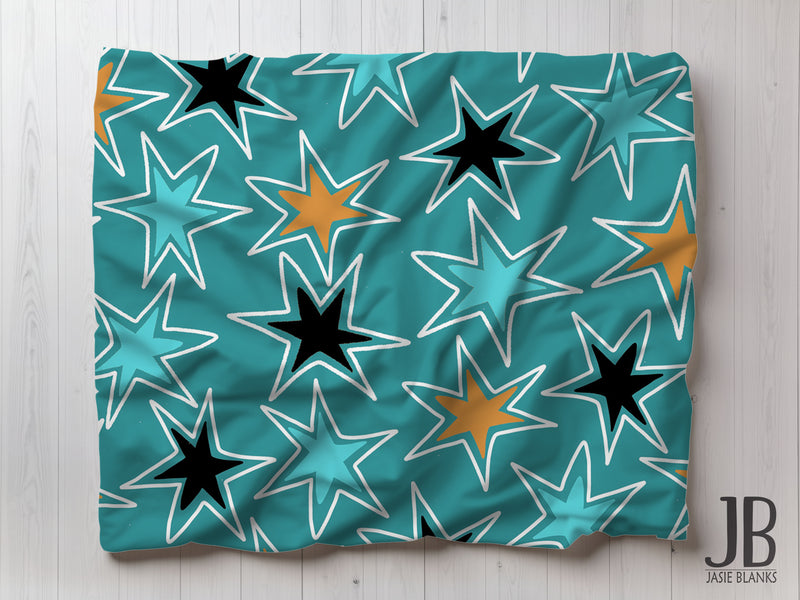 Funky Blue and Gold Stars Plush Blanket