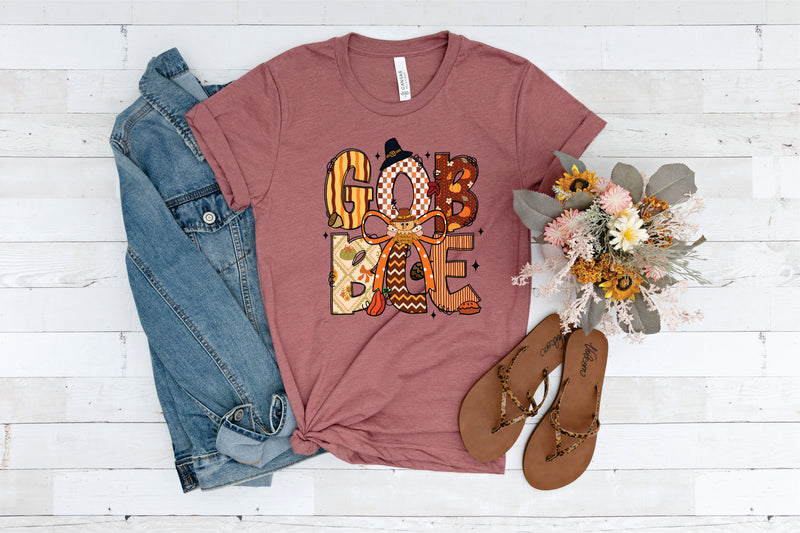 GOBBLE Doodle Turkey Bow - Transfer