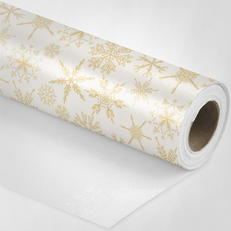 White and Gold Snowflakes Wrapping Paper