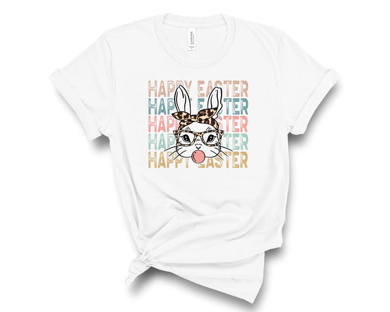 Happy Easter Stacked Leopard Glasses Bunny - Transfer