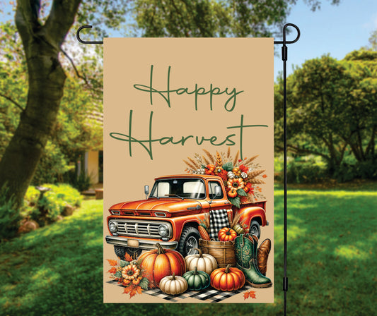 Happy Harvest Truck Garden Flag