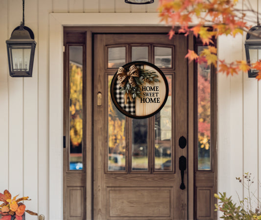 Home Sweet Home Fall Plaid Door Hanger