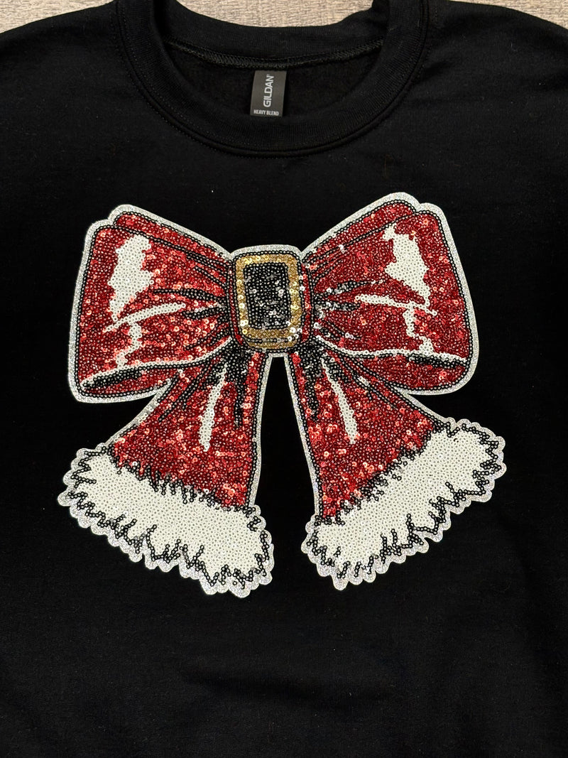 Sequin Coquette Santa Bow Patch - Transfer