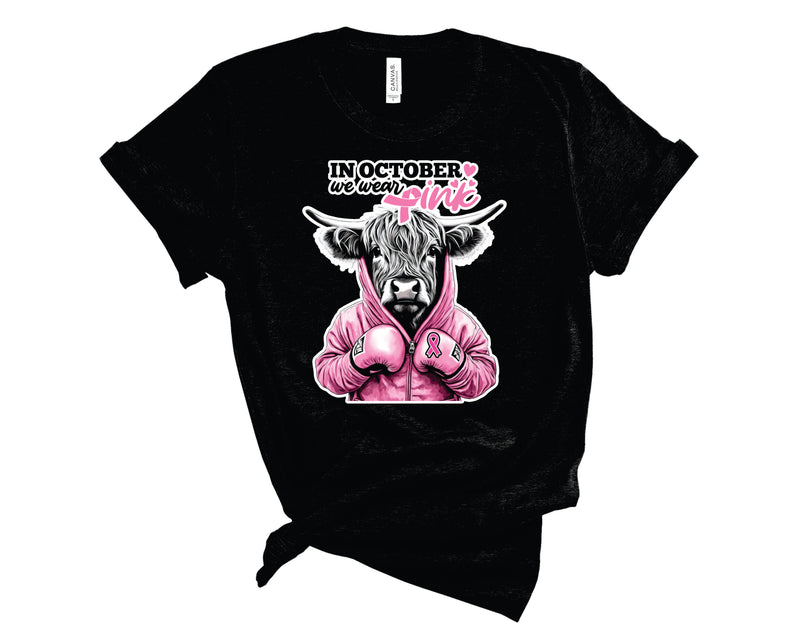 In October We Wear Pink Boxing Cow - Graphic Tee