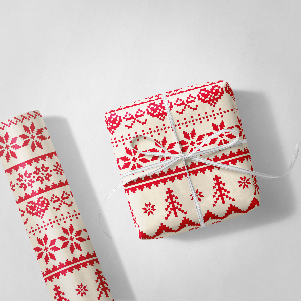 Red and White Knitted Christmas Wrapping Paper