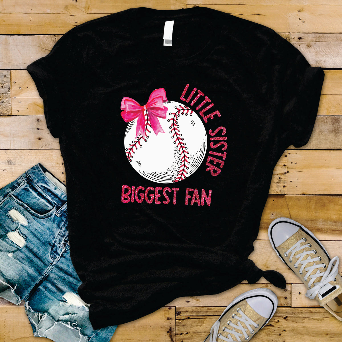 Little Sister Biggest Fan Pink Bow - Transfer