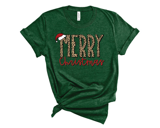 Merry Christmas Leopard & Santa Hat - Transfer