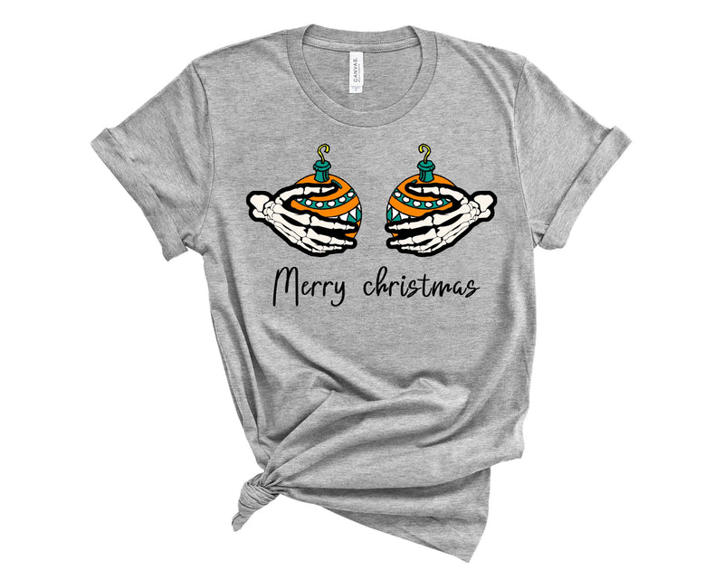 Merry Christmas Skeleton Hands & Ornaments  - Graphic Tee