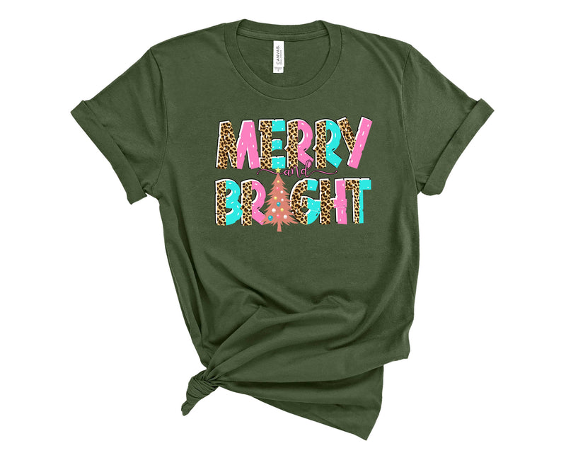 Merry & Bright Half Leopard - Graphic Tee