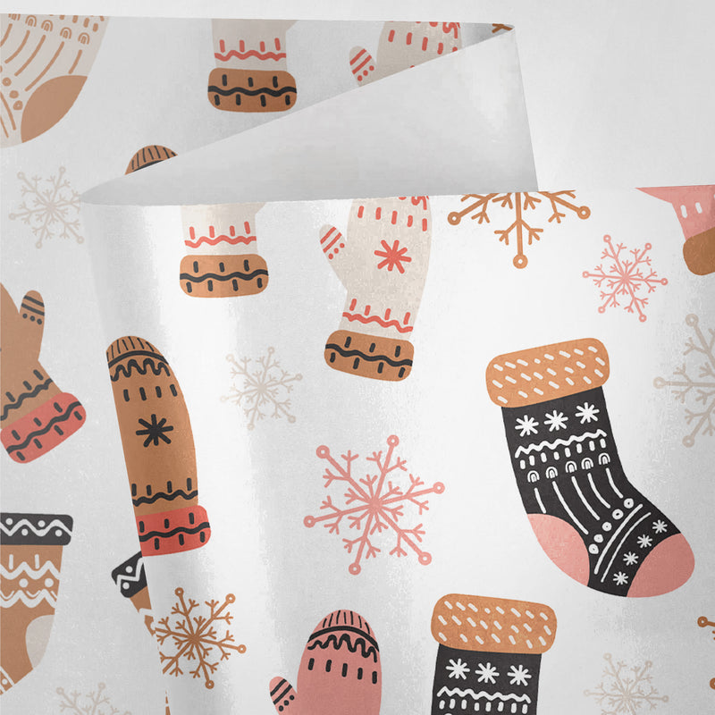 White Mittens and Stockings Wrapping Paper