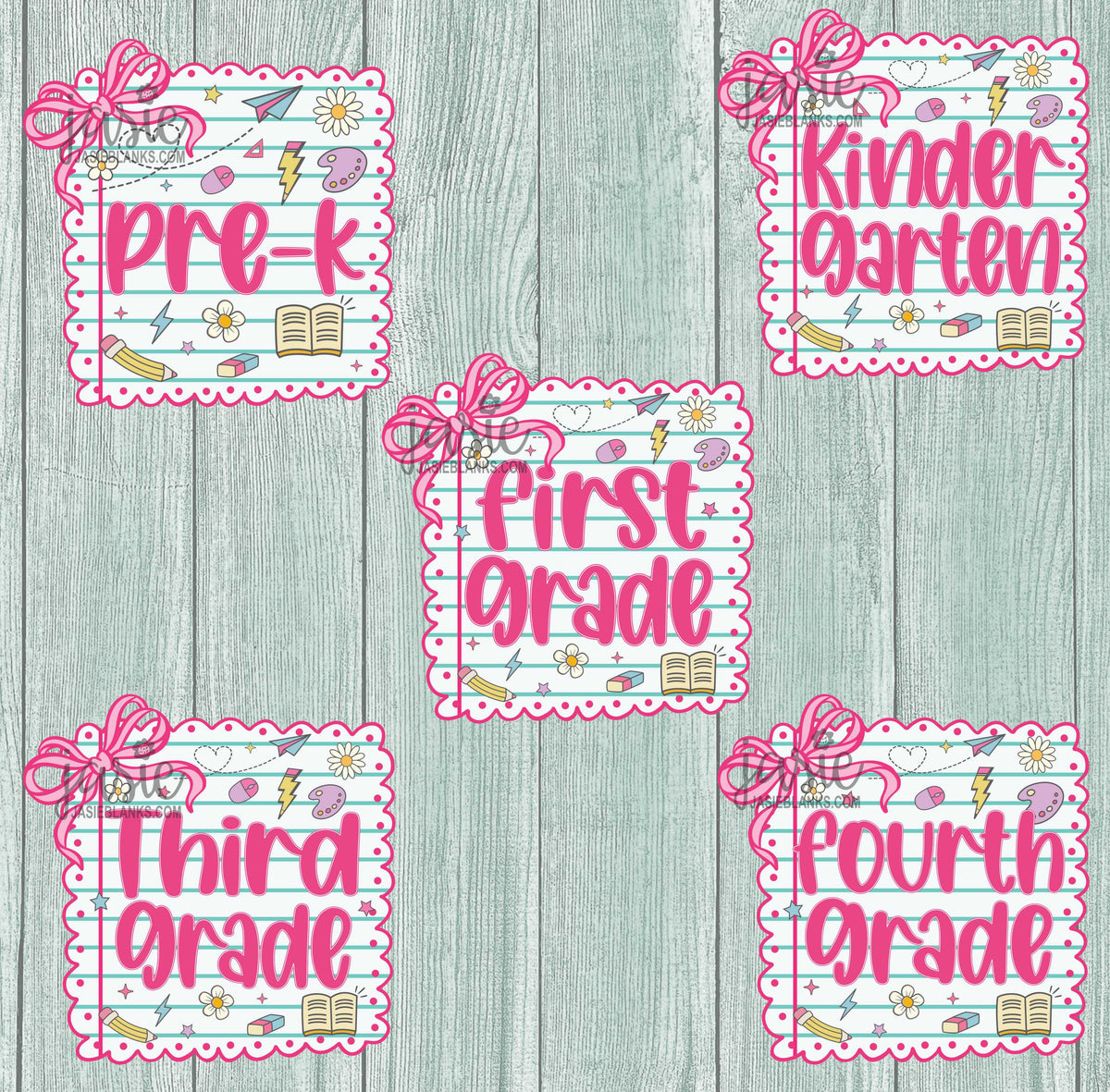 Notebook Paper Pink Bow Grade - Transfer