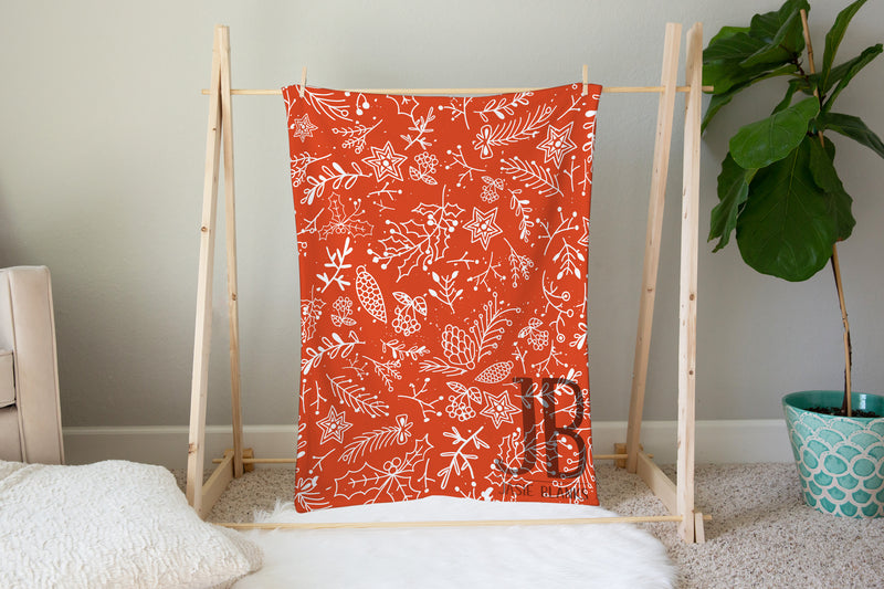 Orange Floral Plush Blanket