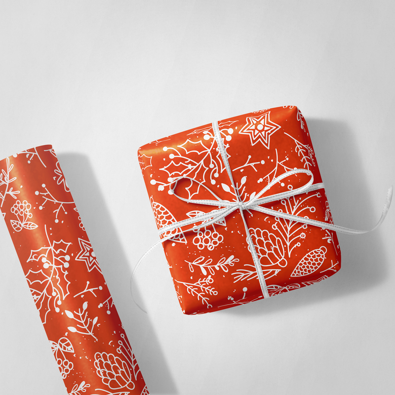 Orange Floral Wrapping Paper