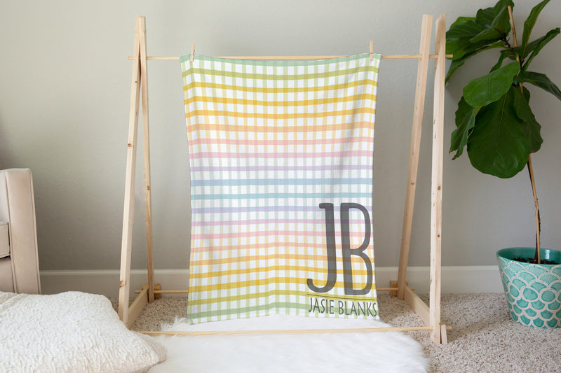 Pastel Rainbow Gingham Plush Blanket