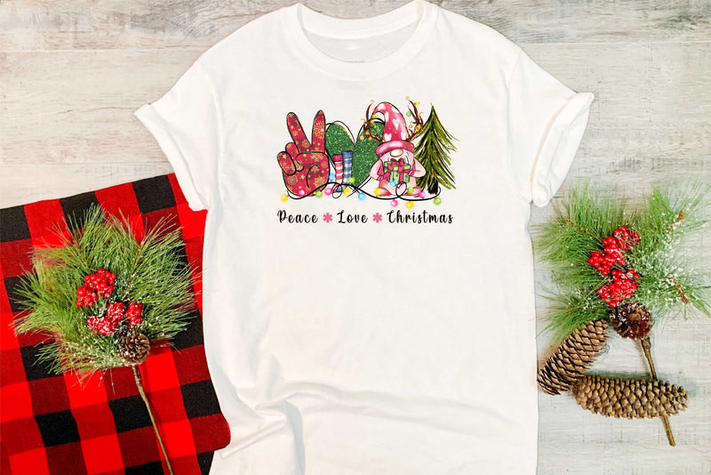 Peace Love Christmas Pink Gnome - Transfer